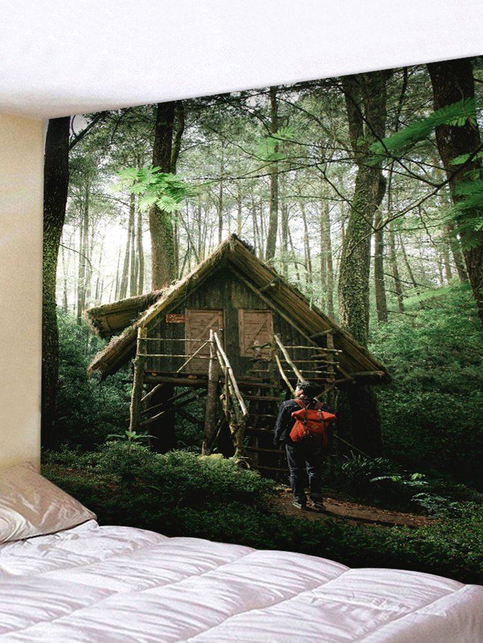 62 Off Forest Cabin Print Wall Decor Hanging Tapestry Rosegal