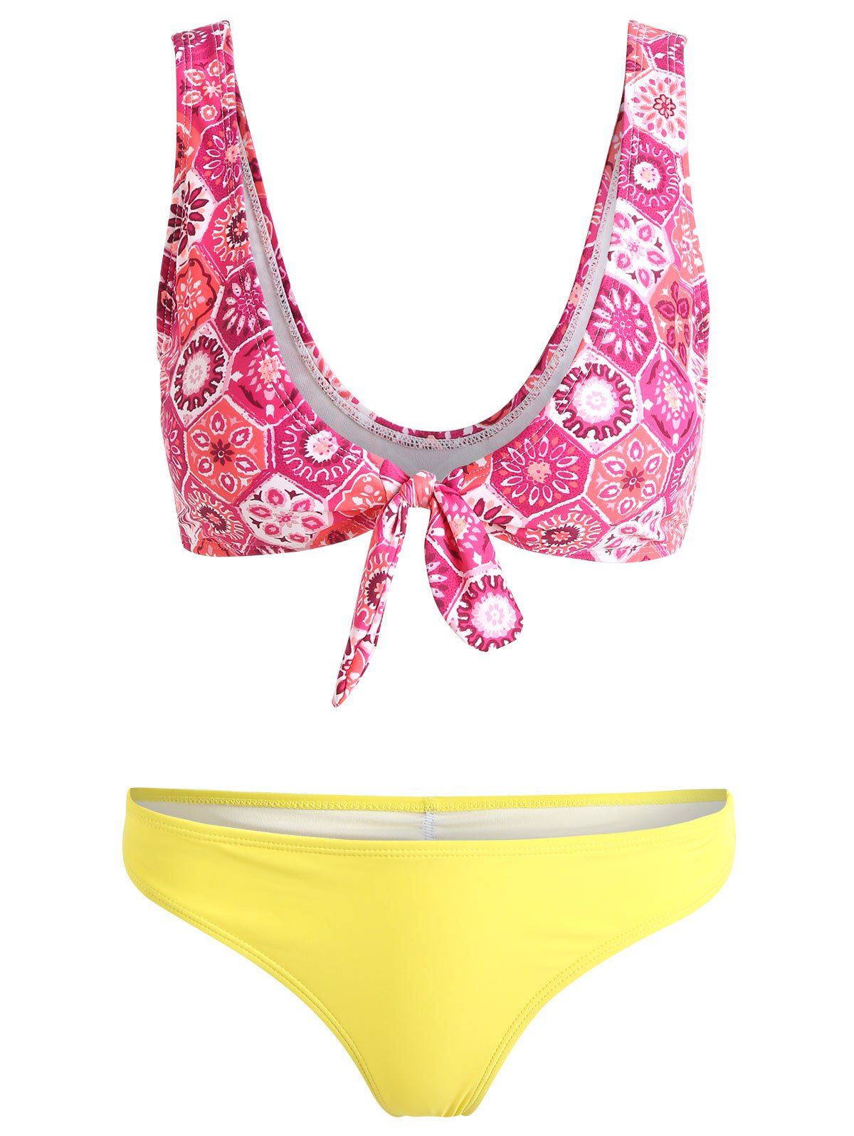 

Print Tie Knot Scrunch Bikini, Yellow