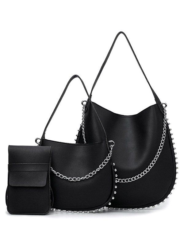 

PU Leather Studs 3 Pieces Shoulder Bag Set, Black