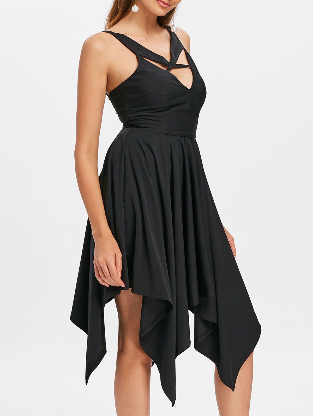 

Low Cut Sleeveless Hankercheif Dress, Black