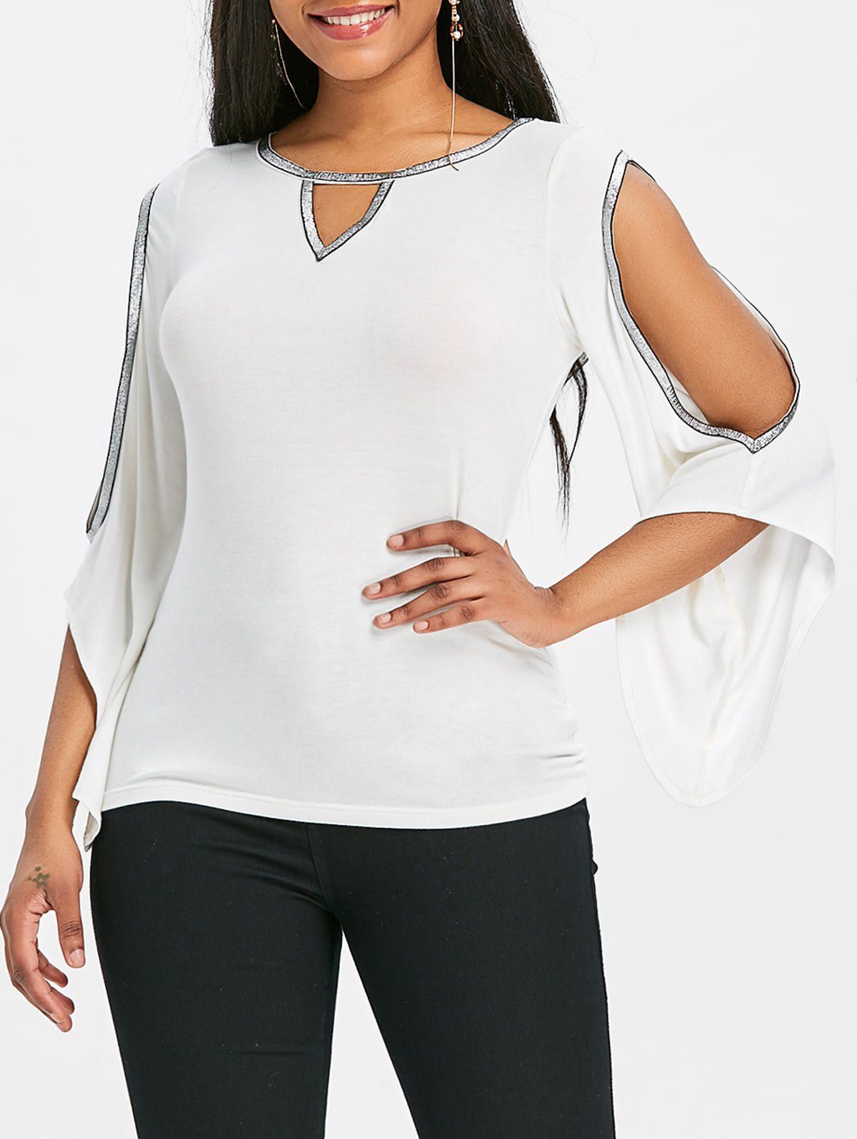 

Keyhole Neck Sparkle Cold Shoulder T-shirt, White
