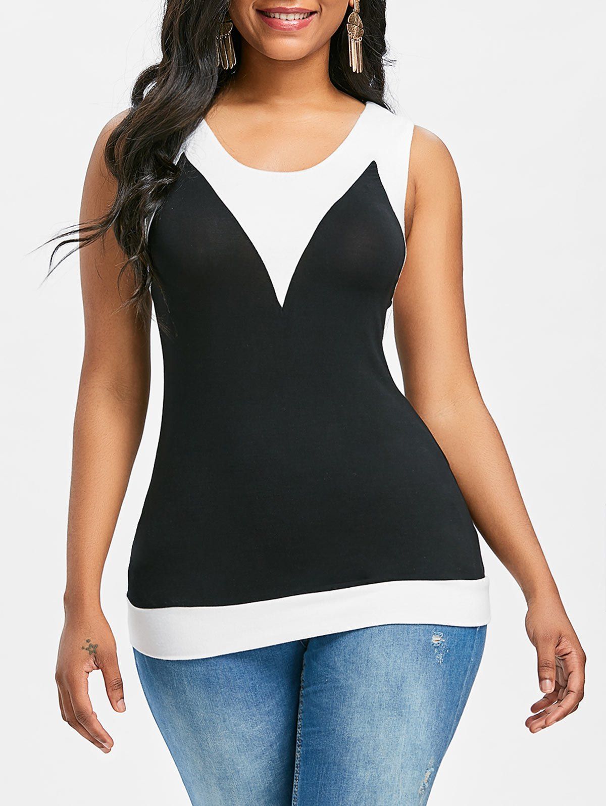 

Hit Color Scoop Neck Tank Top, Black