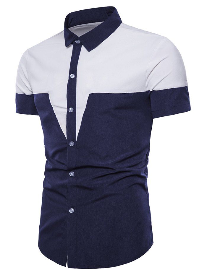 

Short Sleeve Contrast Color Shirt, Navy blue