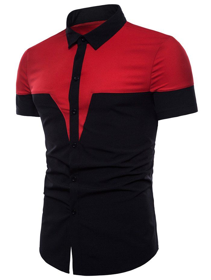 

Short Sleeve Contrast Color Shirt, Black