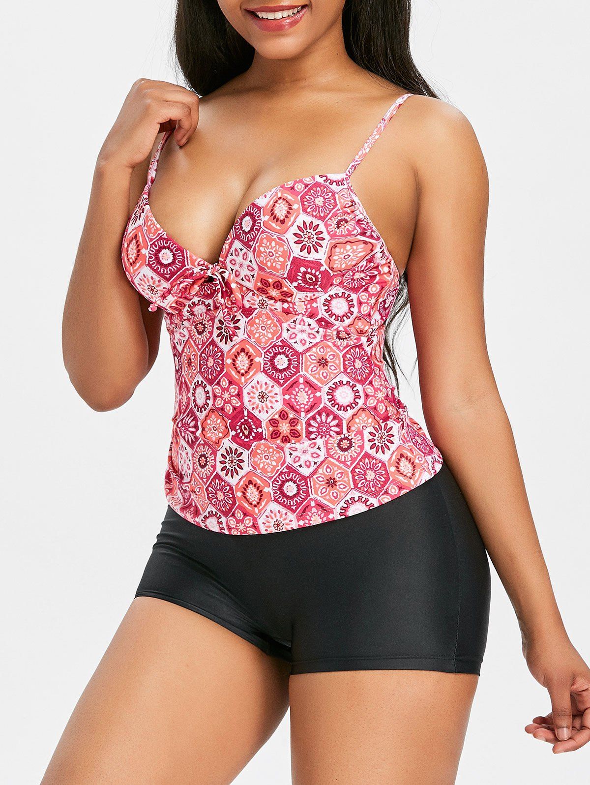 

Cami Strap Push Up Print Tankini, Multi