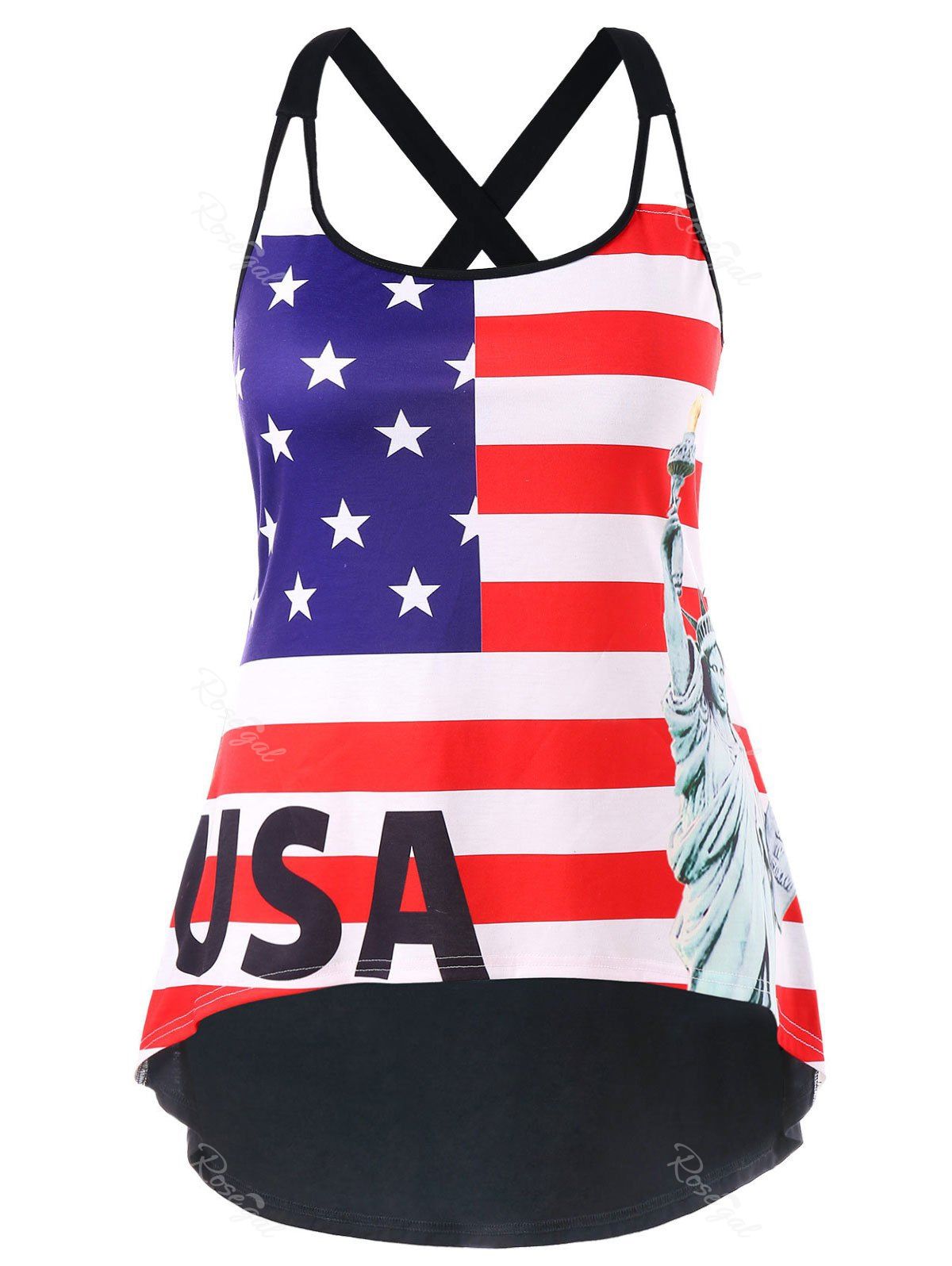 

Plus Size U Neck American Flag Tank Top, Multi