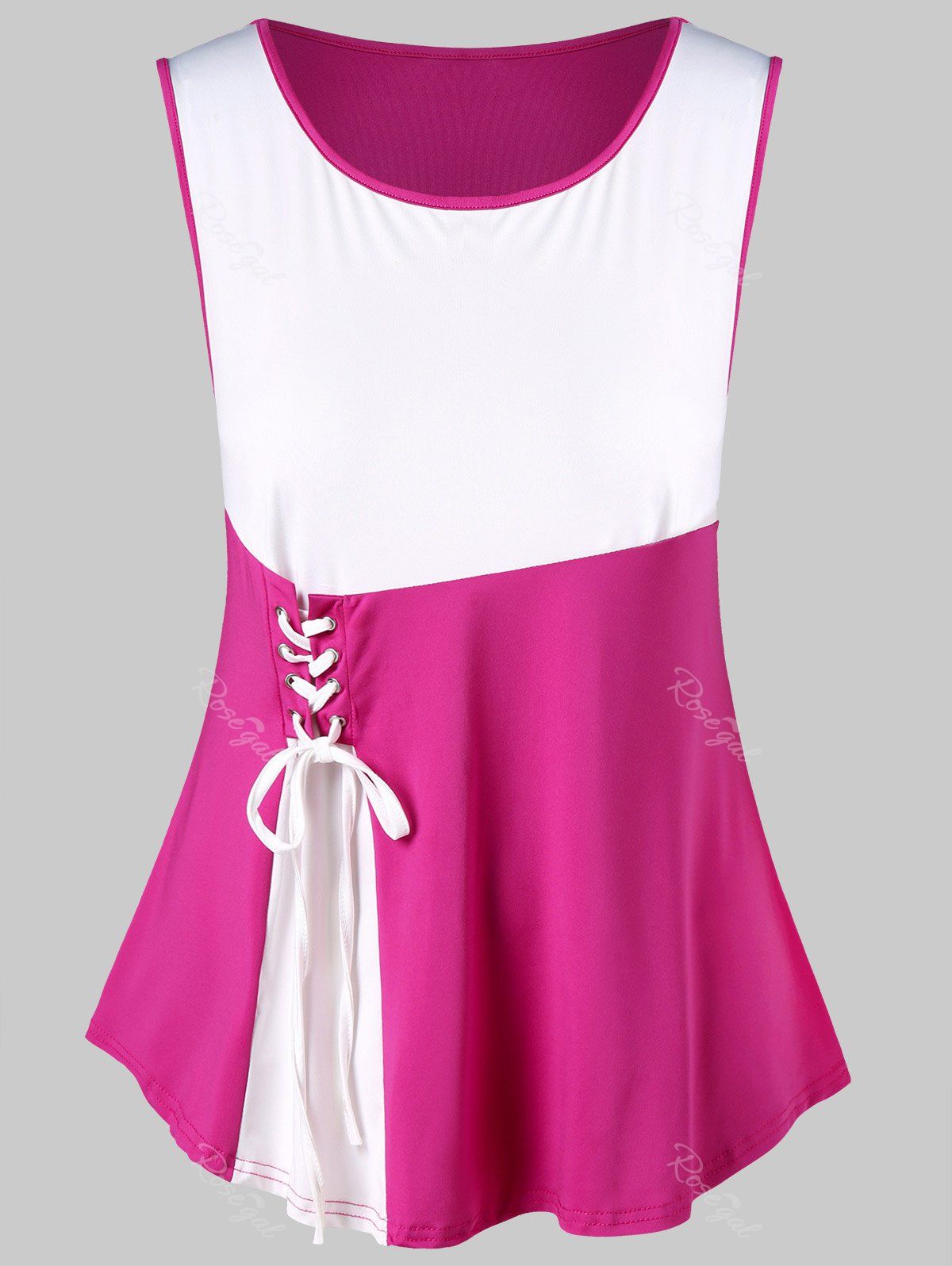 

Plus Size Two Tone Lace Up Tank Top, Dimorphotheca magenta