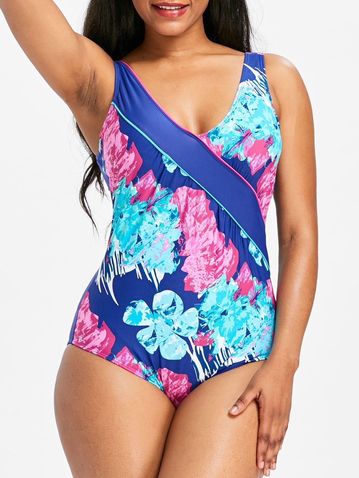 

One-piece Flower Print Backless Swimwear, Cobalt blue