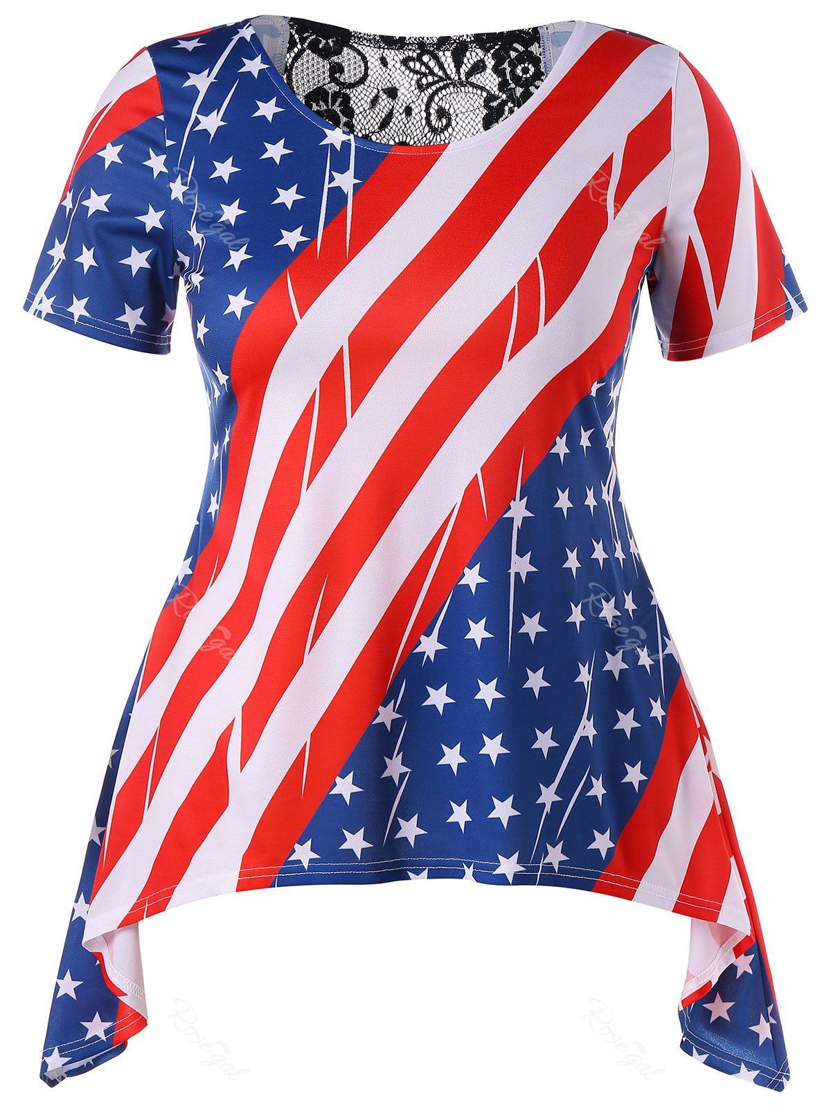 

Asymmetrical Plus Size American Flag T-shirt, Colormix