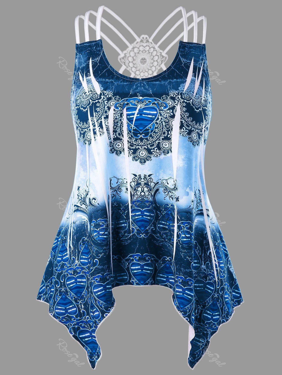 

Plus Size Tribal Print Criss Cross Asymmetric Tank Top, Royal blue