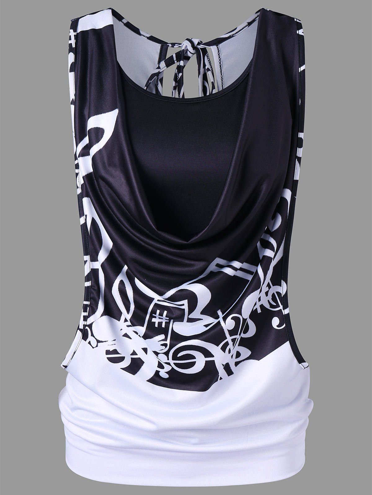 

Music Note Cut out Tank Top with Camisole, Multi