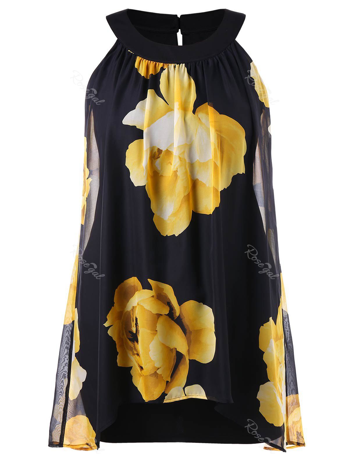 

Floral Printed Plus Size Shift Dress, Black