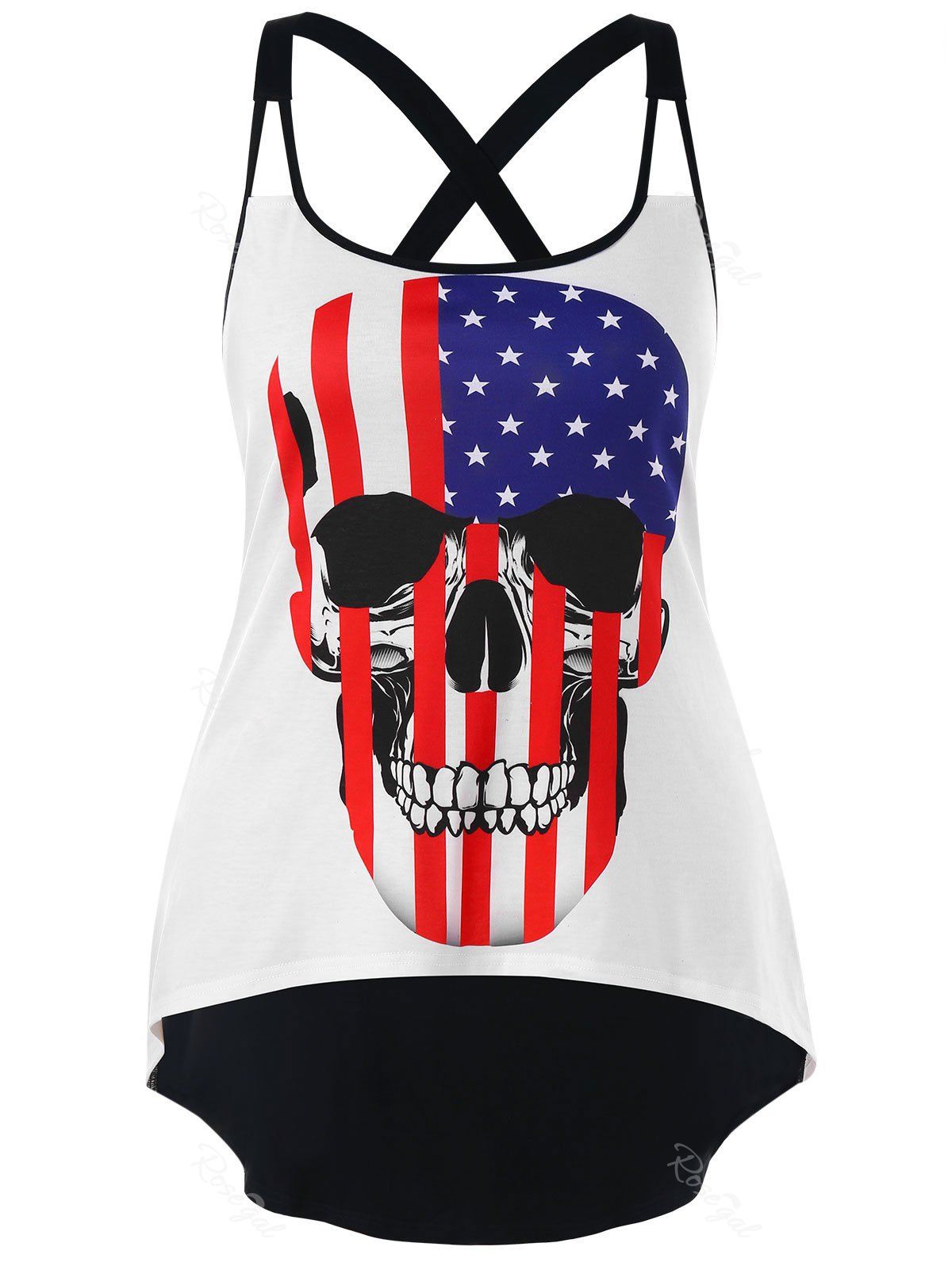 

Plus Size Criss Cross American Flag Tank Top, White