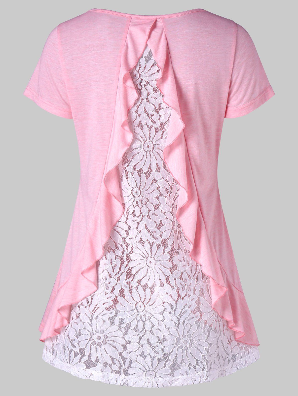 

Lace Insert Back Short Sleeve T-shirt, Light pink