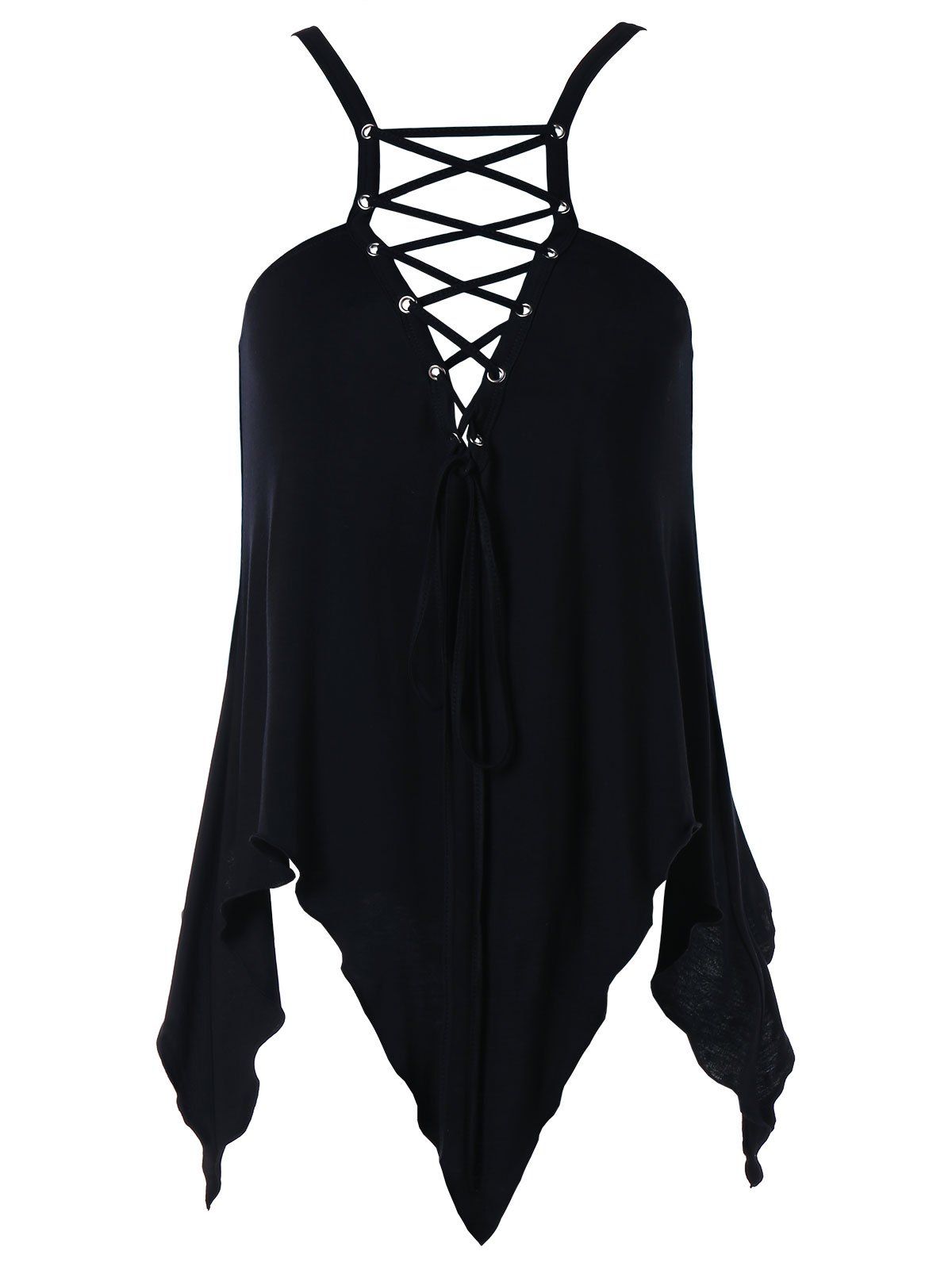 

Lace Up Asymmetric Hem Tank Top, Black