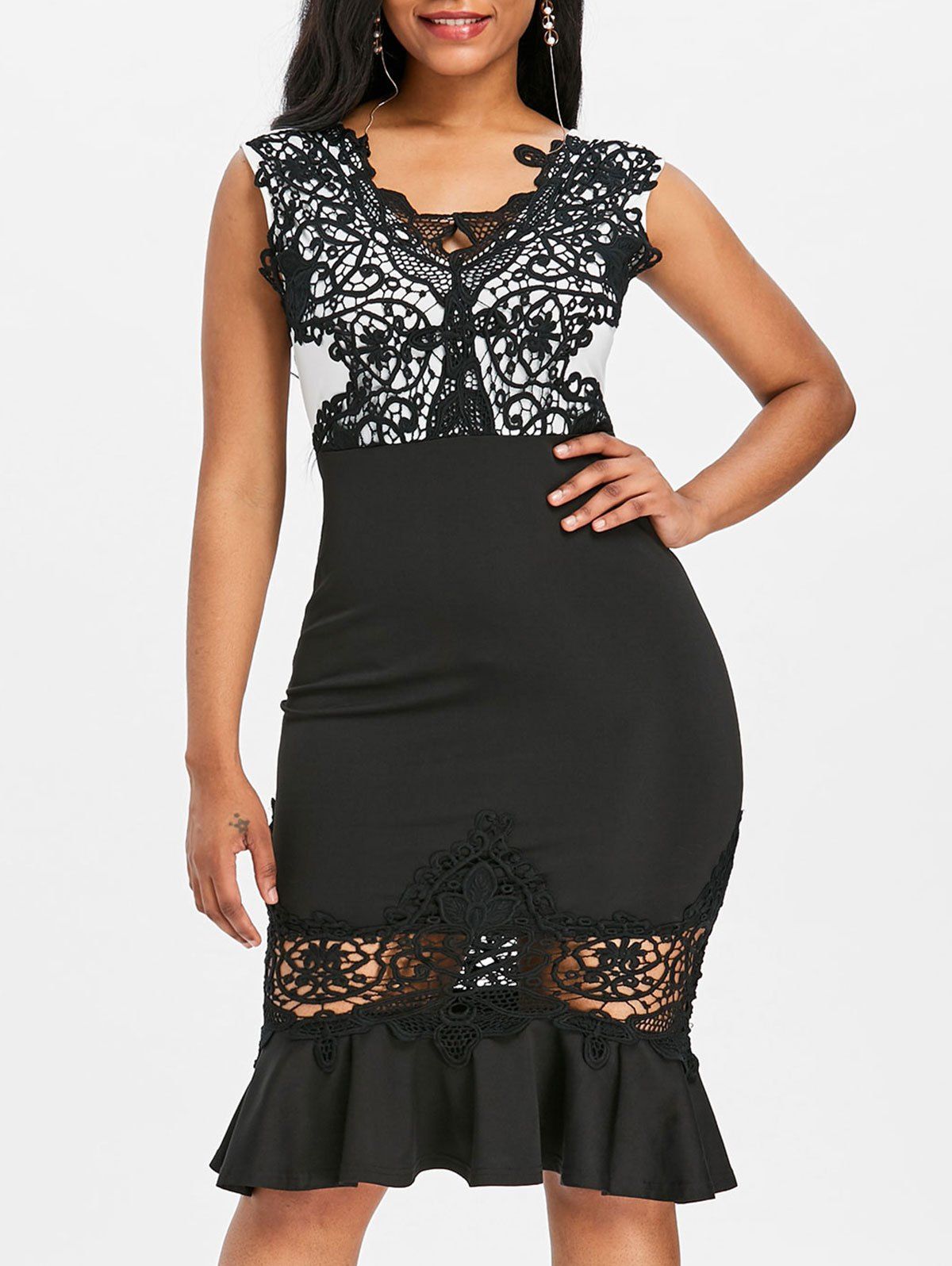 

Lace Panel Bodycon Mermaid Dress, Black