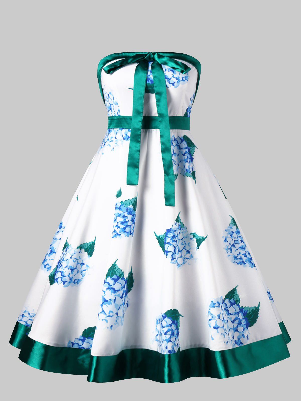 

Floral Print Bowknot Waist Tube Dress, White