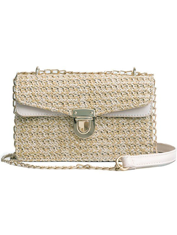 

Color Striped Vintage Straw Crossbody Bag, Beige