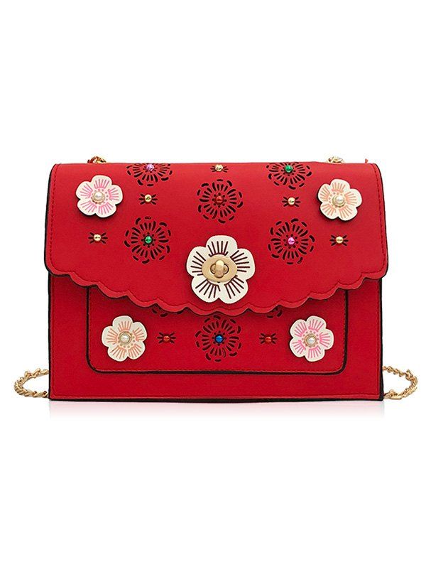 

Hollow Out 3D Floral Detail Crossbody Bag, Red