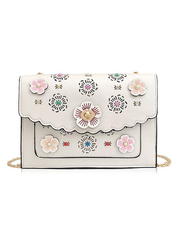 

Hollow Out 3D Floral Detail Crossbody Bag, White