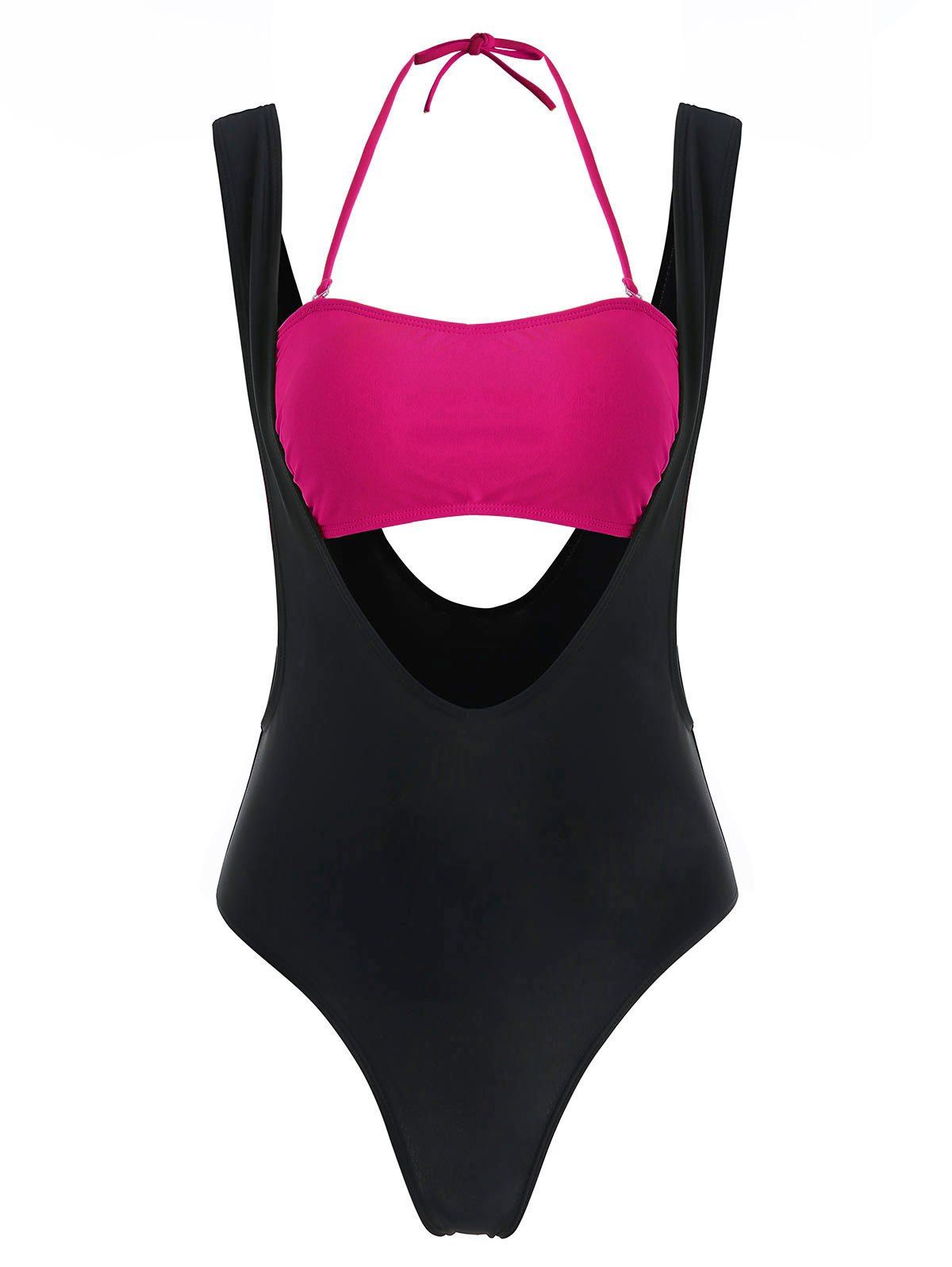 

Halter High Waisted Suspender Bikini Set, Deep pink