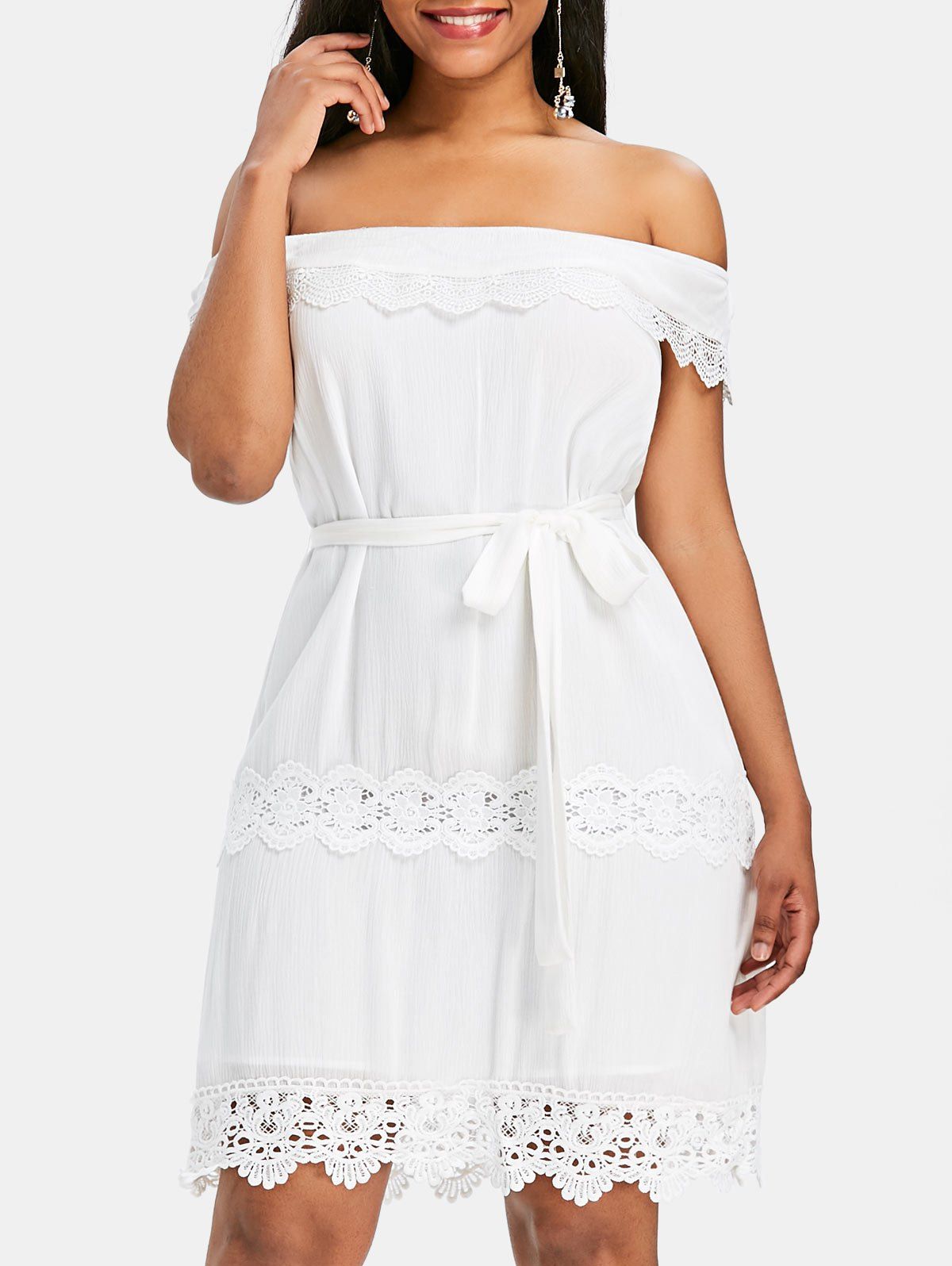 

Lace Trim Off Shoulder Dress, White