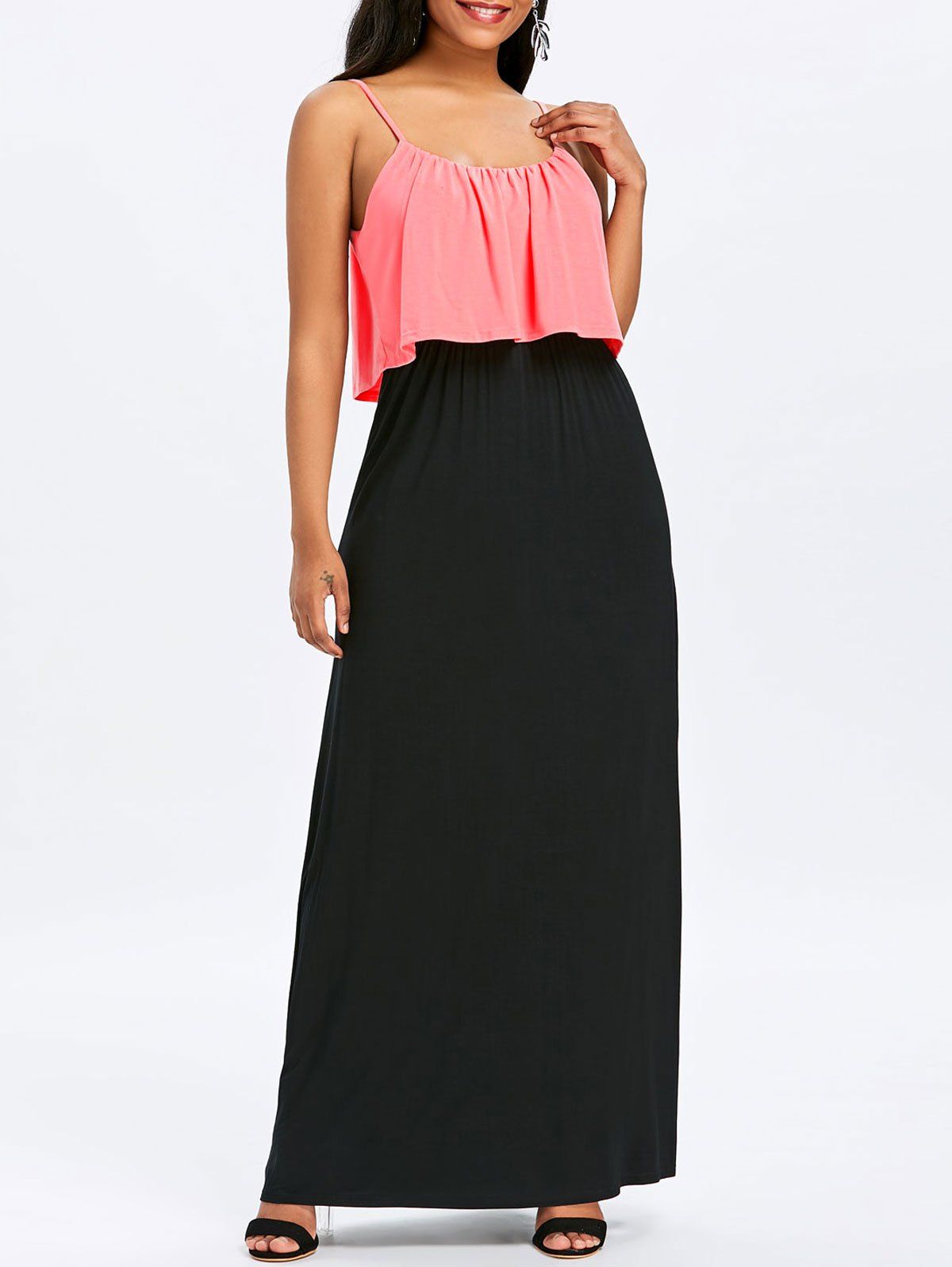 

Spaghetti Strap Long Popover Dress, Pink