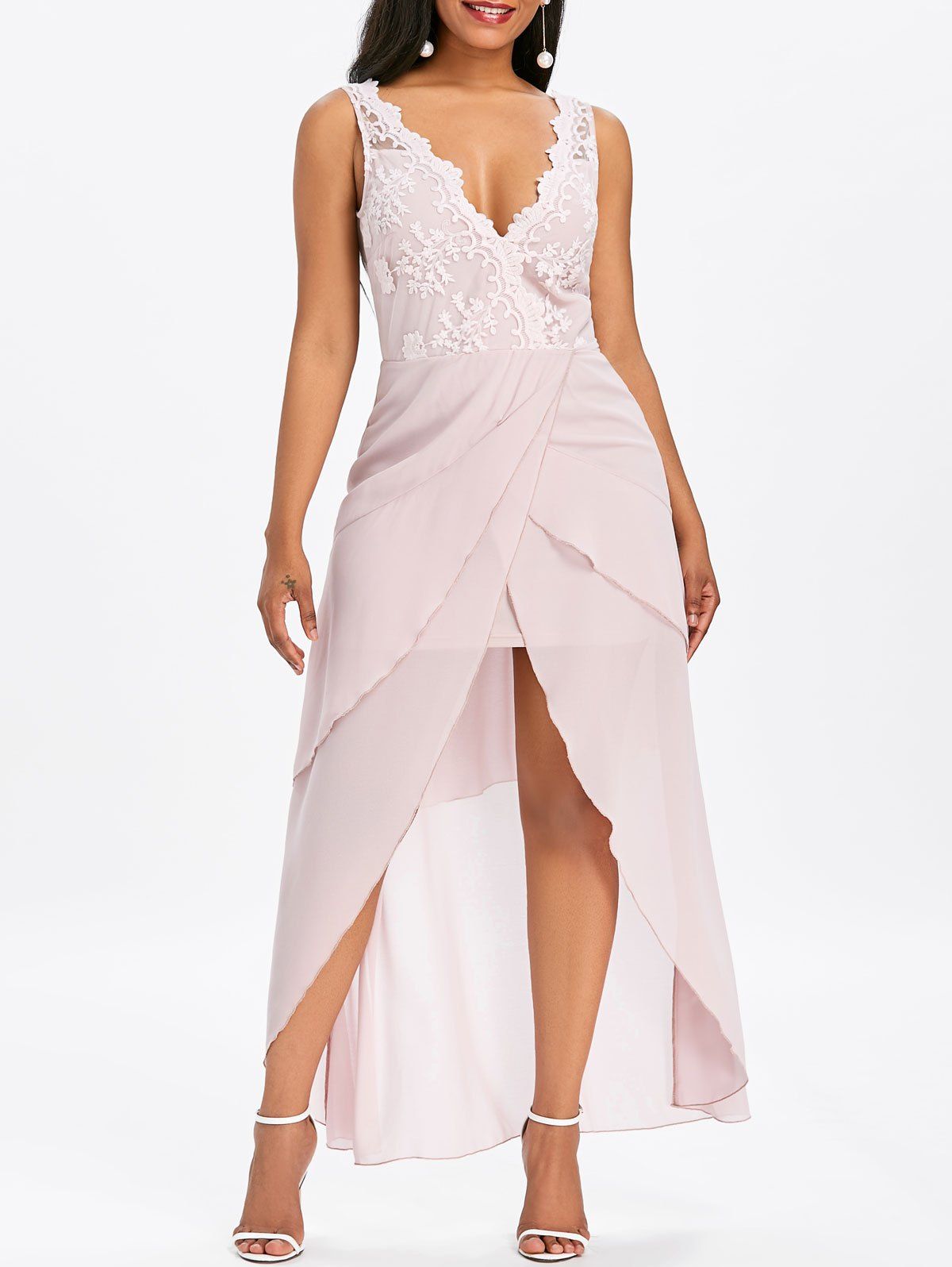 

Sleeveless Asymmetrical Maxi Chiffon Dress, Light pink