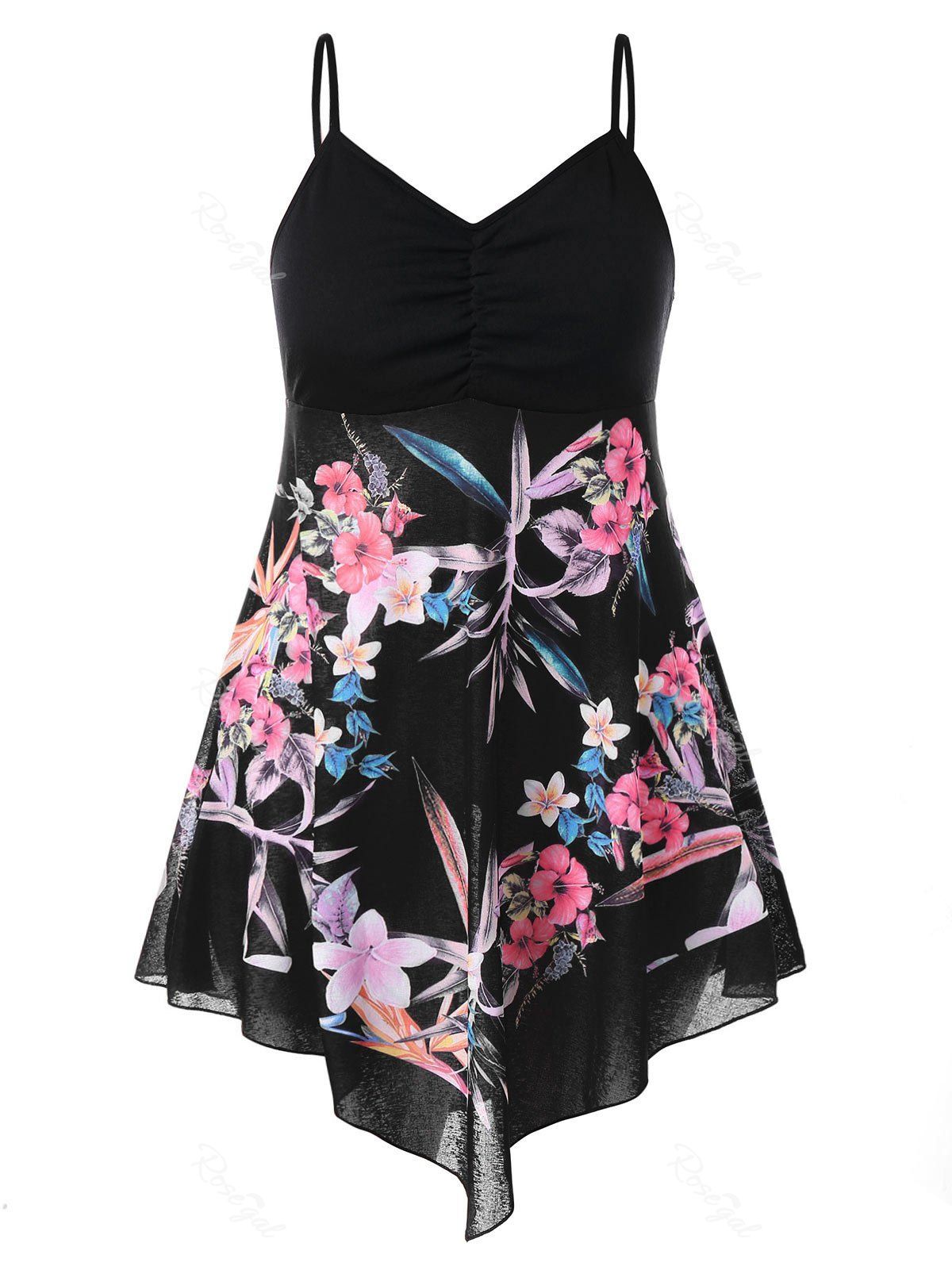 

Plus Size Floral Slip Tank Top, Black