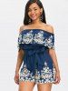 Off Shoulder Ruffle Embroidery Romper -  