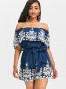 Off Shoulder Ruffle Embroidery Romper -  