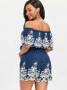 Off Shoulder Ruffle Embroidery Romper -  