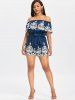 Off Shoulder Ruffle Embroidery Romper -  