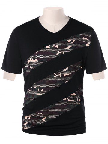 

Camo Print Mesh Panel Tee, Black