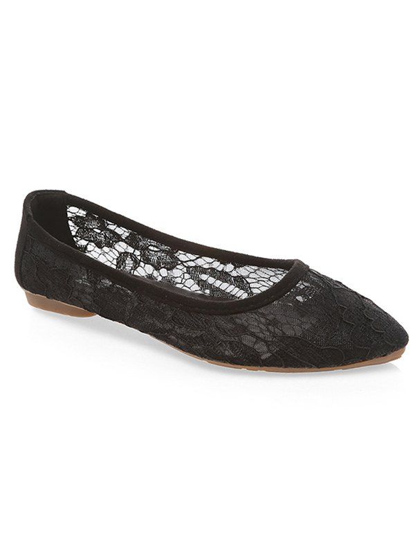 

Breathable Lace Pointed Toe Flats, Black