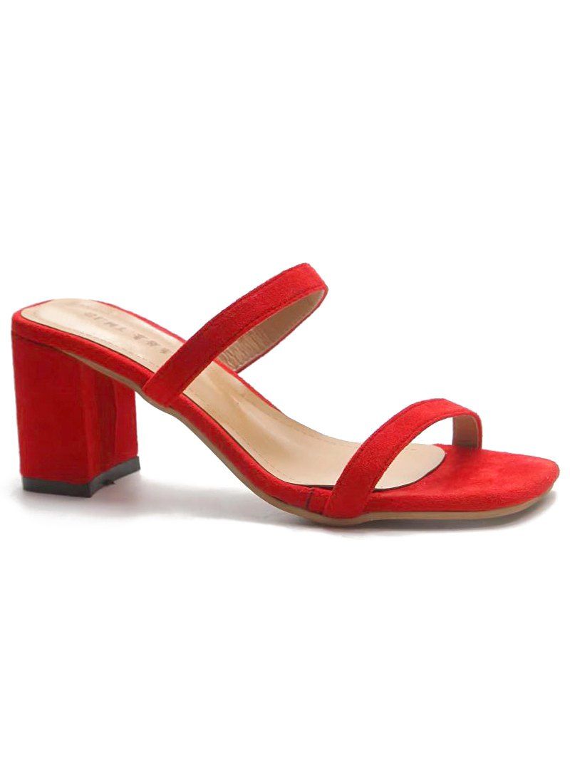 

Straped Square Toe High Heel Pumps, Fire engine red