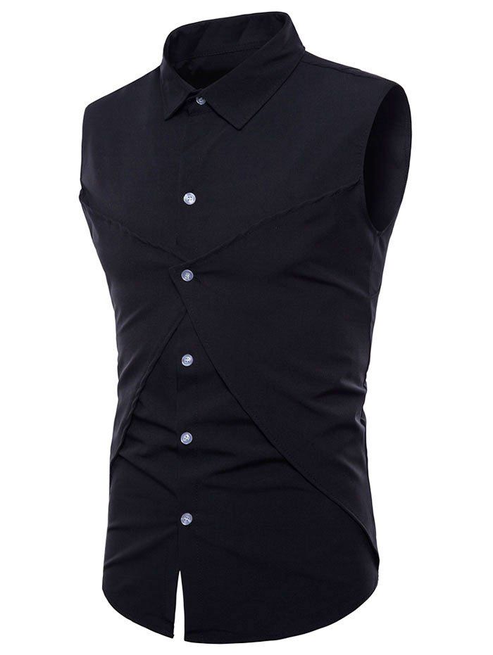 

Faux Two Piece Solid Color Sleeveless Shirt, Black