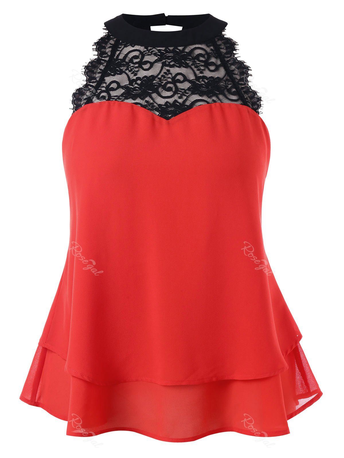 

Plus Size Bowknot Embellished Tiered Sleeveless Blouse, Red