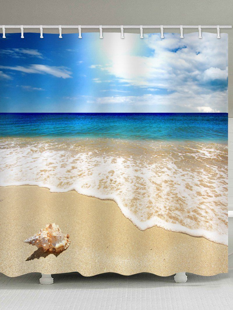 

Sea Beach Conch Printed Waterproof Bath Curtain, Multi