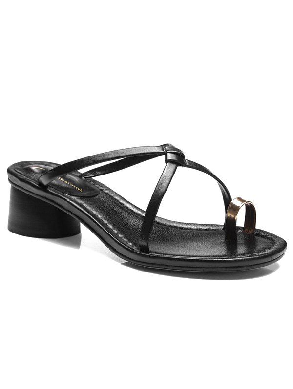 

Chunky Heel Leisure Thong Sandals, Black