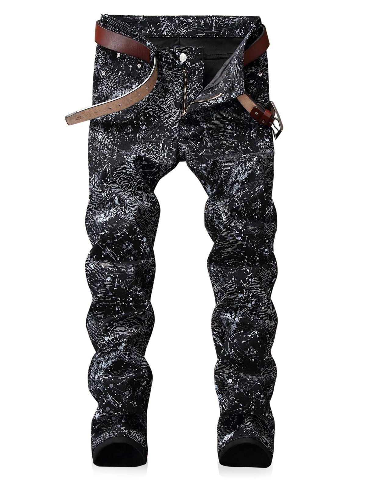 

Narrow Feet Zipper Fly Print Jeans, Black