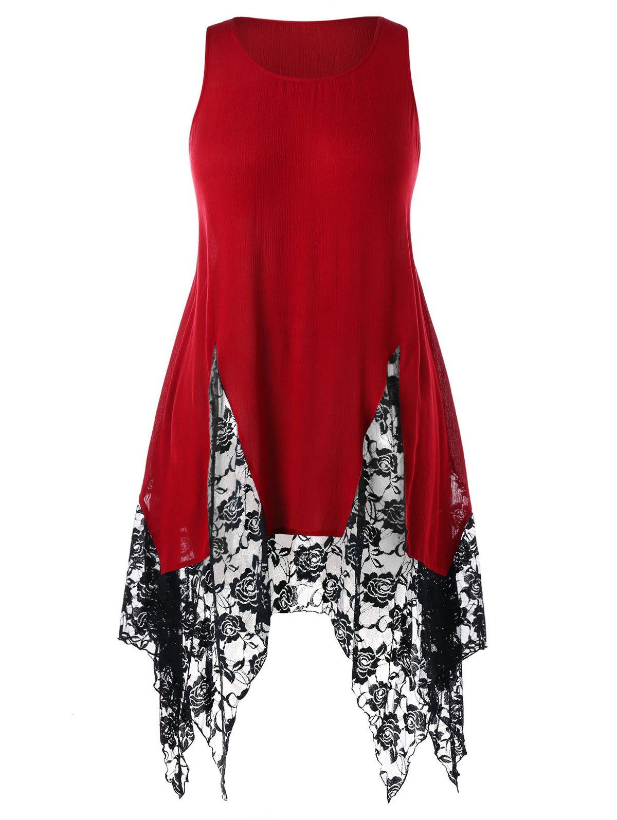 

Plus Size Two Tone Handkerchief Tank Top, Red wine