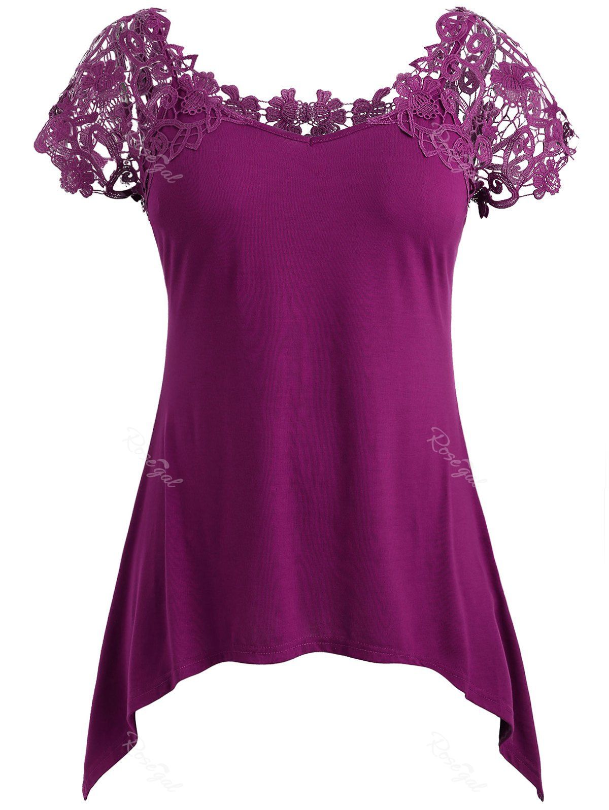 

Plus Size Cut Out Crochet T-shirt, Dark orchid