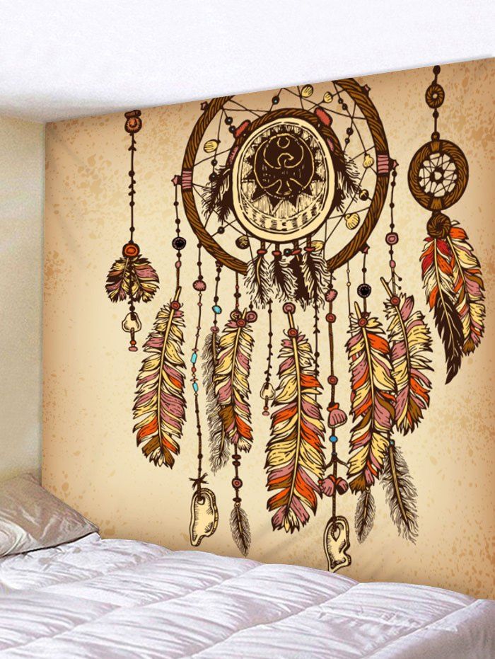 

Feather Dream Catcher Wind Bell Print Wall Hanging Tapestry, Multi