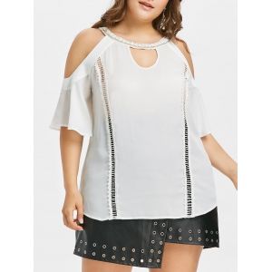 

Plus Size Cold Shoulder Keyhole T-shirt, White