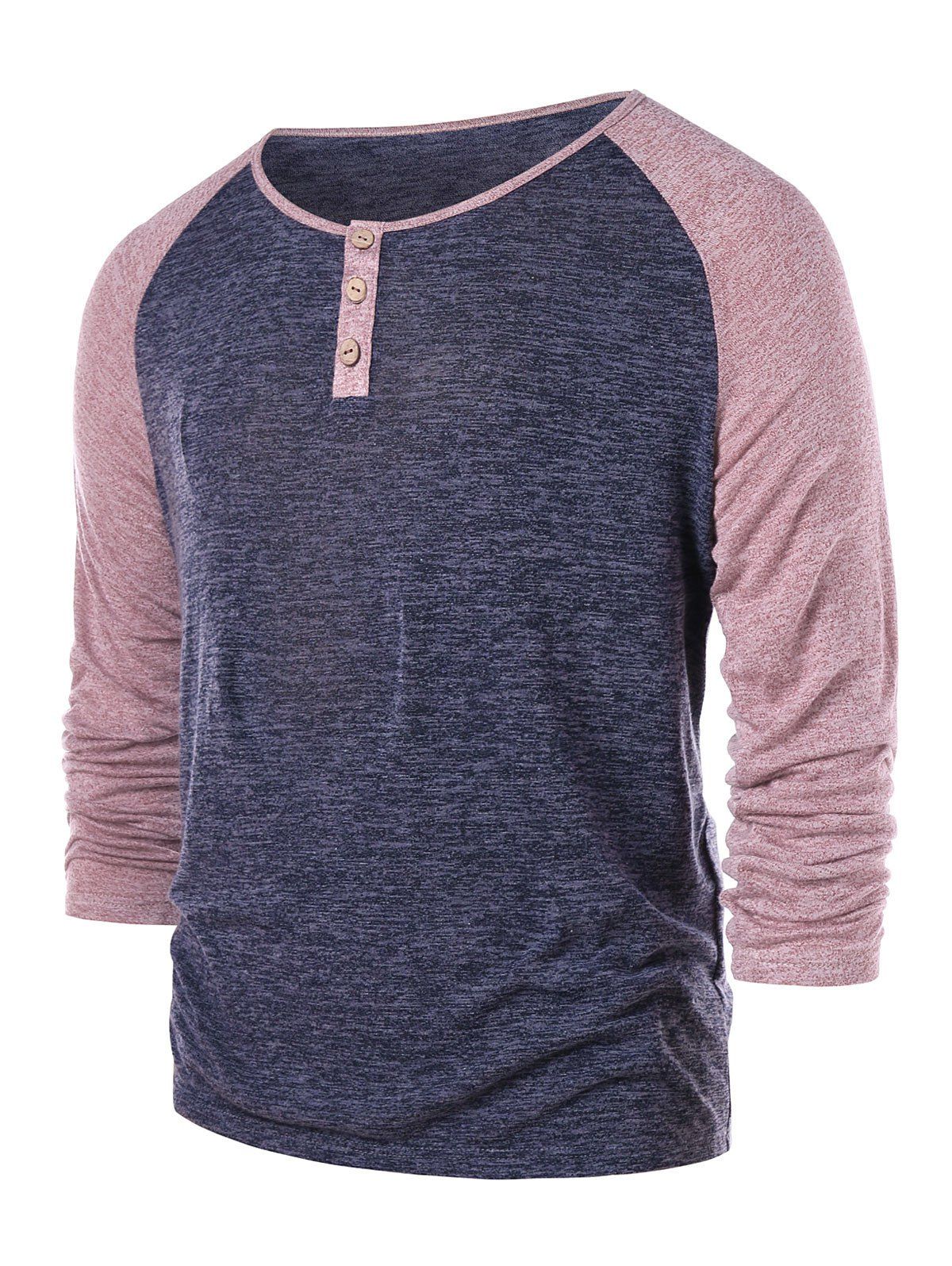 

Raglan Sleeve Henley Tee, Gray