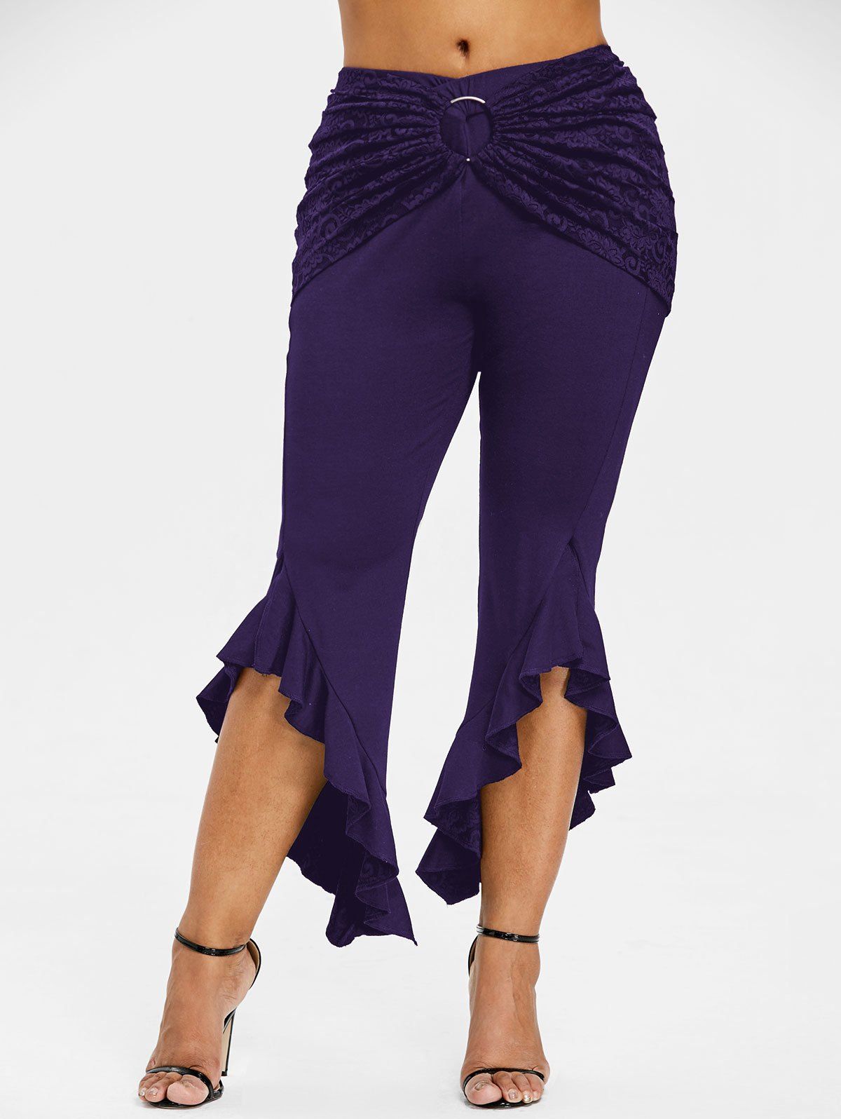 

Ruffle Plus Size Removable Lace Skirt Leggings, Purple haze