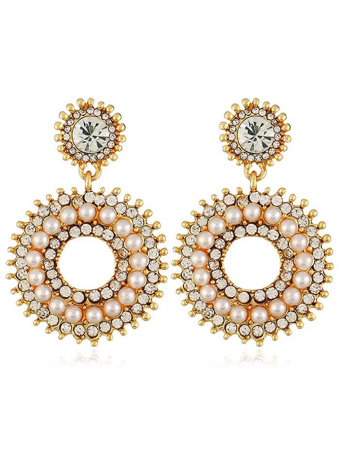 

Rhinestone Inlaid Faux Pearl Hollow Out Drop Earrings, Warm white