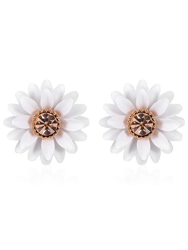 

Rhinestone Inlaid Floral Party Wedding Stud Earrings, White
