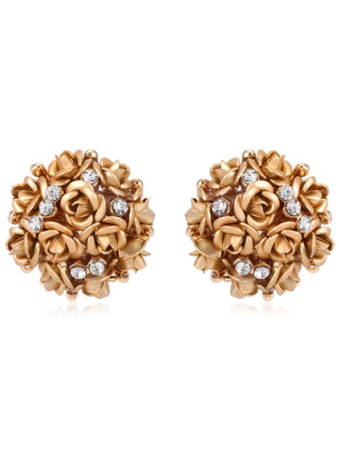 

Vintage Rhinestone Inlaid Party Event Wedding Stud Earrings, Golden brown